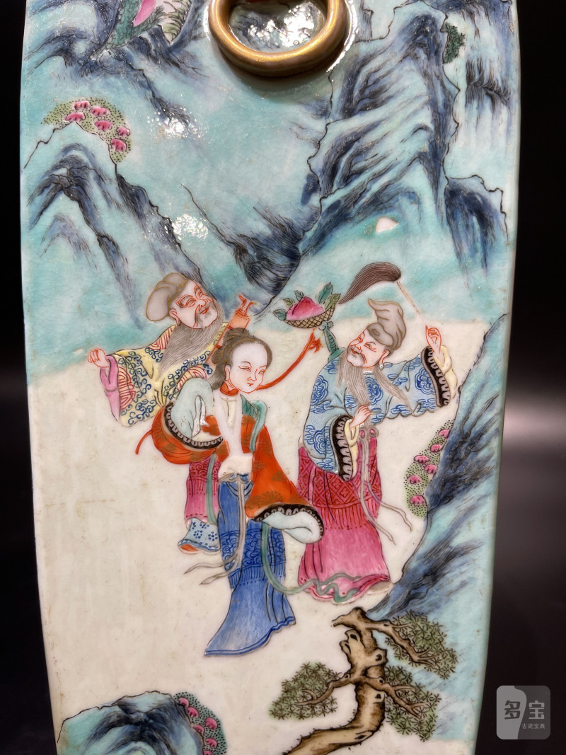 清同治 粉彩群仙祝寿图铺首方瓶 - 图12